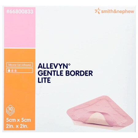 Allevyn Gentle Border Lite Silicone Gel Adhesive with Border Thin Silicone Foam Dressing, 2 x 2 Inch, Sterile, 10PK 66800833